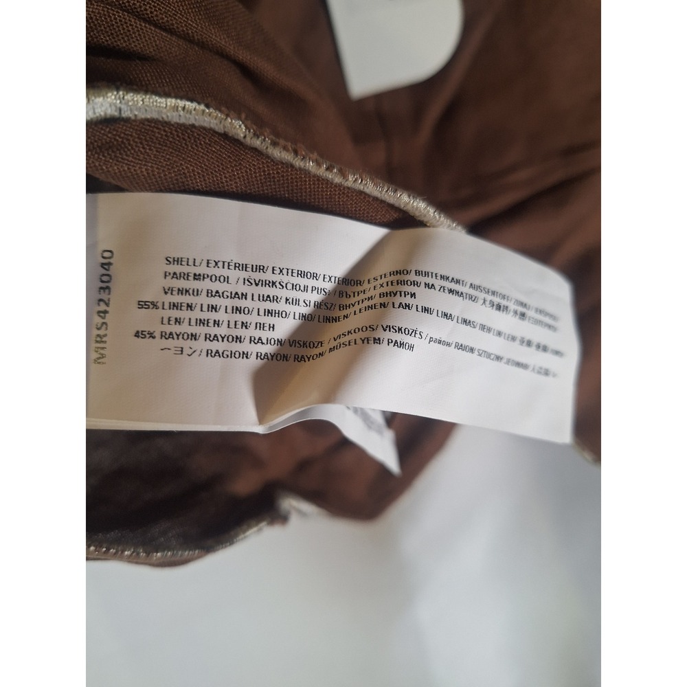 Mon Renn Fresco Embroidered Top Brown Linen Blend Scalloped Crop Tank Size 8 NEW - Picture 4 of 4